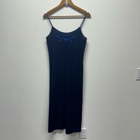 Vintage California Miss Blue Crushed Velvet Sleeveless Midi Dress Size Small - Picture 1 of 13